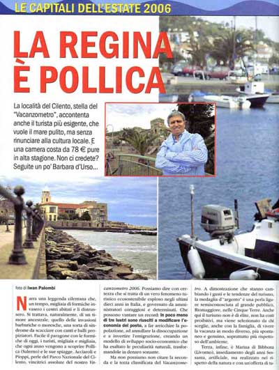 articolo pollica  acciaroli bandiera blu 2008 turismo alta qualit&agrave;